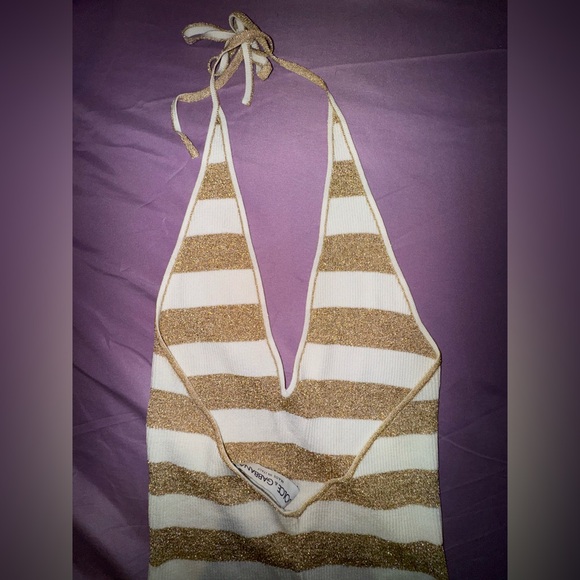 Dolce & Gabbana Metallic Stripe Rib Knit Halter Top Size 42 (EU) 6-8 est. US - Picture 9 of 12